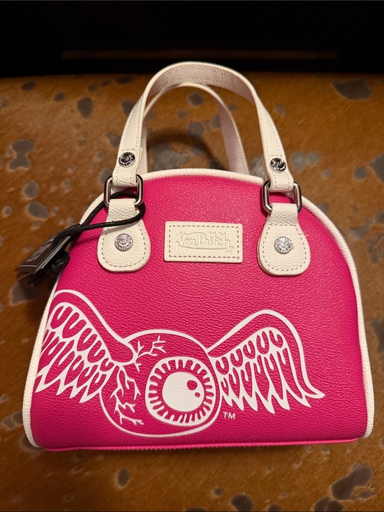 Von Dutch Handbags - Von Dutch Hot Pink Mini Dome Satchel with White Trim